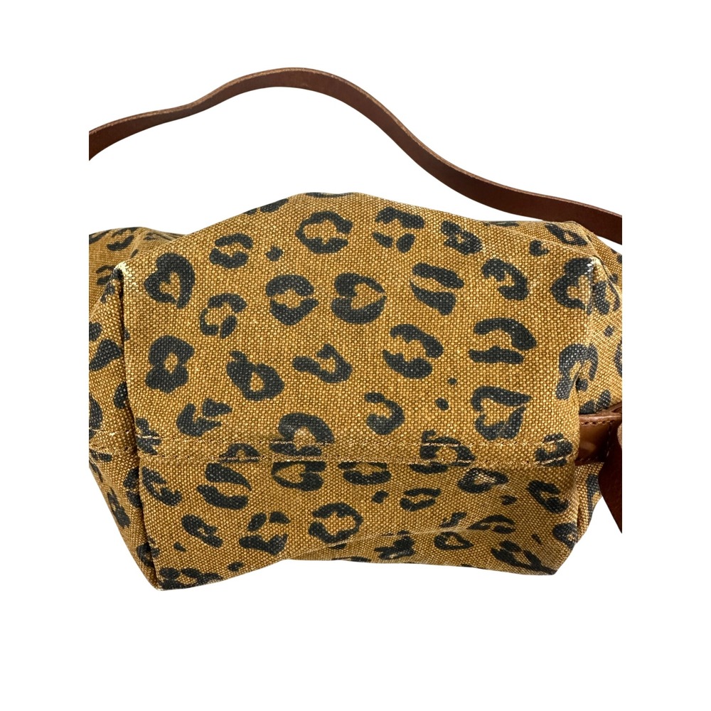 Madewell Canvas Sling Bag Leopard Print Tan Brown Leather Strap Crescent Bag - Picture 7 of 10